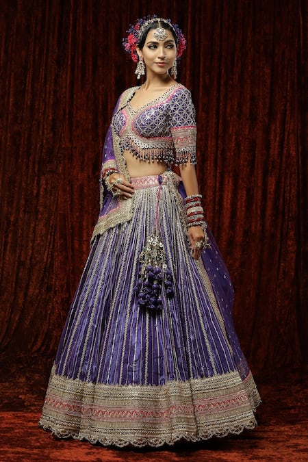Shop Shikhar Sharma Purple Lehenga And Blouse Cotton Shimmer Chanderi Orchid Bridal Set Online at Aza Fashions Shop_Shikhar Sharma_Purple Lehenga And Blouse Cotton Shimmer Chanderi Orchid Bridal Set _Online_at_Aza_Fashions