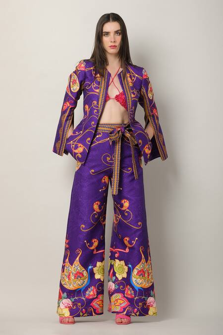 Buy Limerick By Abirr N' Nanki Multi Color Satin Embroidery Bandeau Neck Fern Printed Jacket Online at Aza Fashions Buy_Limerick By Abirr N' Nanki_Multi Color Satin Embroidery Bandeau Neck Fern Printed Jacket _Online_at_Aza_Fashions