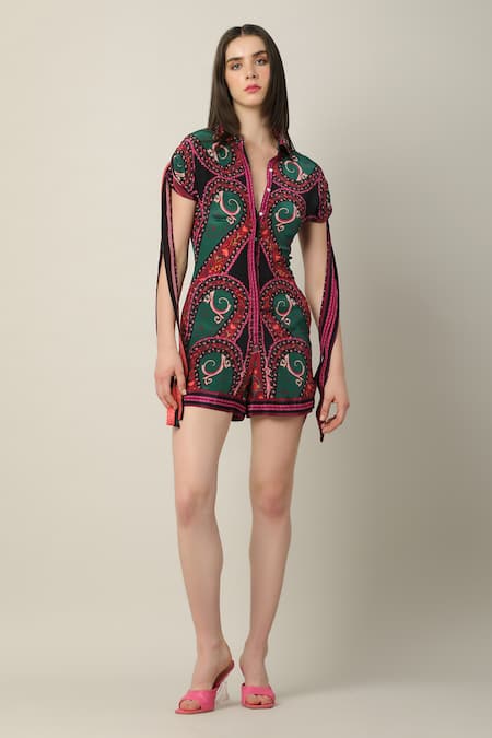 Buy Limerick By Abirr N' Nanki Multi Color Crepe Collared Tira Button Down Playsuit Online at Aza Fashions Buy_Limerick By Abirr N' Nanki_Multi Color Crepe Collared Tira Button Down Playsuit _Online_at_Aza_Fashions