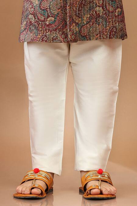 Kora By Nilesh Mitesh_Maroon Velvet, Cotton Sequins, Embroidery Mughal Print Sherwani Set_at_Aza_Fashions