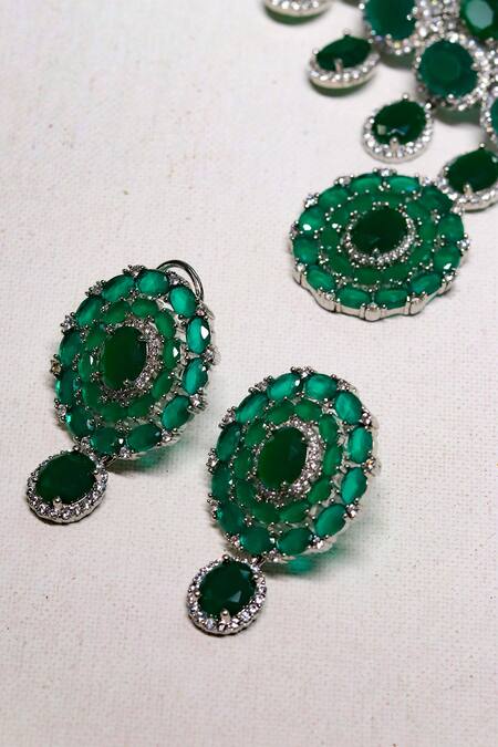 Ishhaara Green Stones Carved Floral Embellished Choker Necklace Set at Aza Fashions Ishhaara_Green Stones Carved Floral Embellished Choker Necklace Set _at_Aza_Fashions