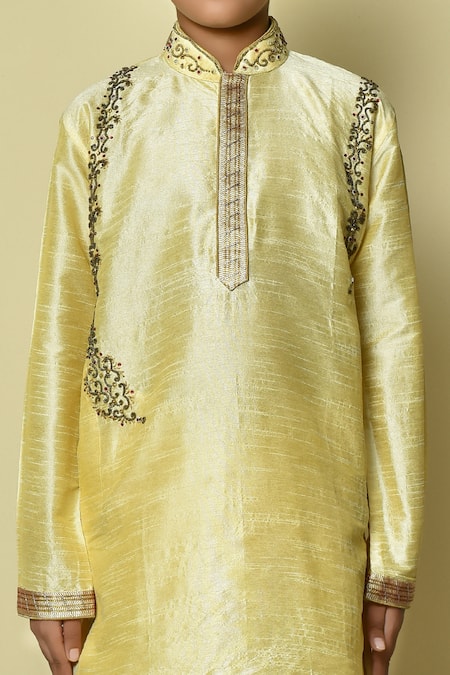 Petite Pomme_Beige , Chanderi Beads, Stones Placement Work Kurta And Dhoti Pant Set _Online_at_Aza_Fashions