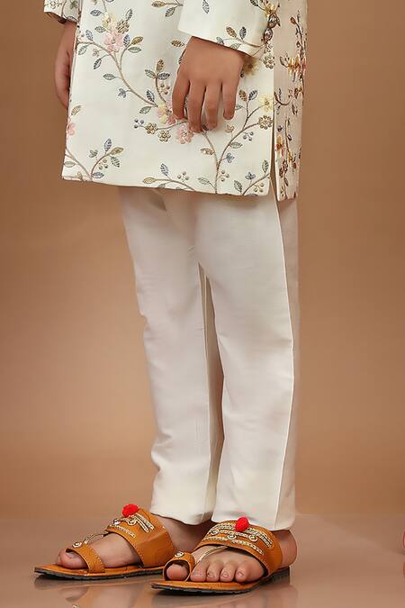 Kora By Nilesh Mitesh_Off White Silk Embroidery, Sequins Resham Sherwani Set_at_Aza_Fashions