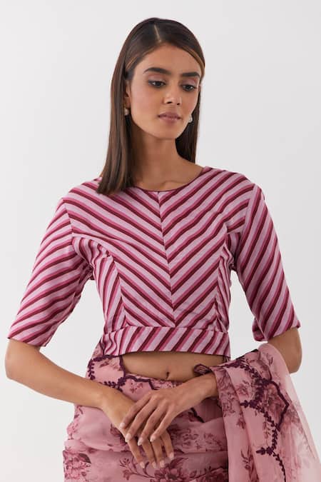 Shop_Amisha Kothari_Pink Organza, Diamonds Guldasta Floral Print Saree_Online_at_Aza_Fashions