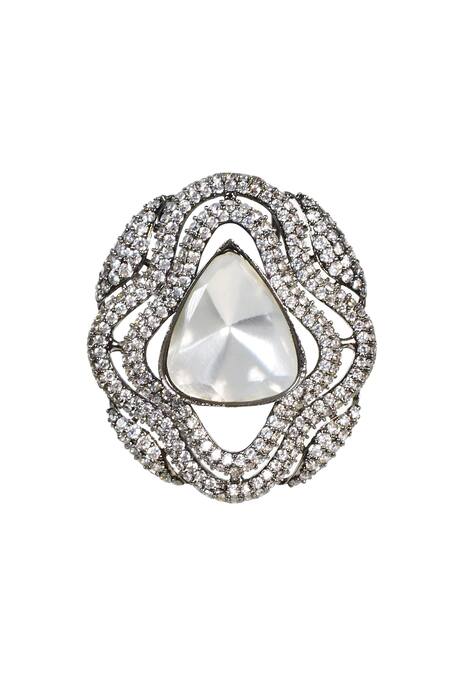 Buy_Tizora_White Imitation Diamonds Triangle Shaped Faux Stud Earrings _Online_at_Aza_Fashions