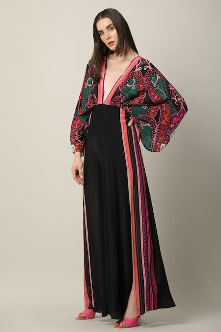 Shop_Limerick by Abirr N' Nanki_Multi Color Crepe V-neck Illesha Printed Jumpsuit _Online_at_Aza_Fashions