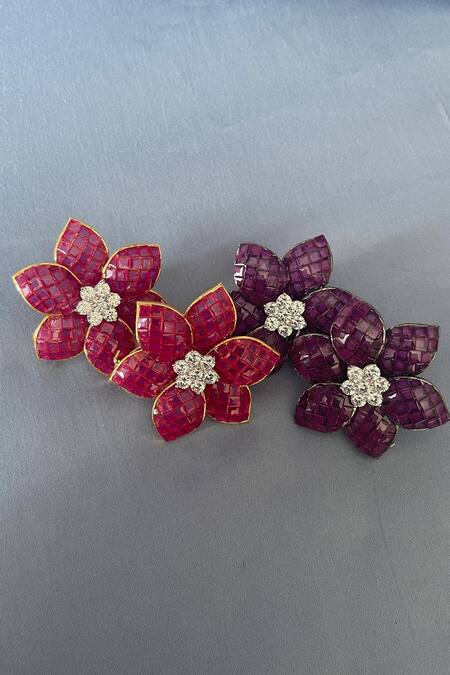 The Jewel Factor Purple Crystals Checkered Pattern Earrings at Aza Fashions The Jewel Factor_Purple Crystals Checkered Pattern Earrings_at_Aza_Fashions