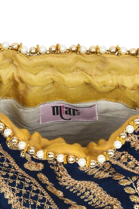 Miar Designs_Blue Sequin Aadhya Embroidered Potli Bag_at_Aza_Fashions