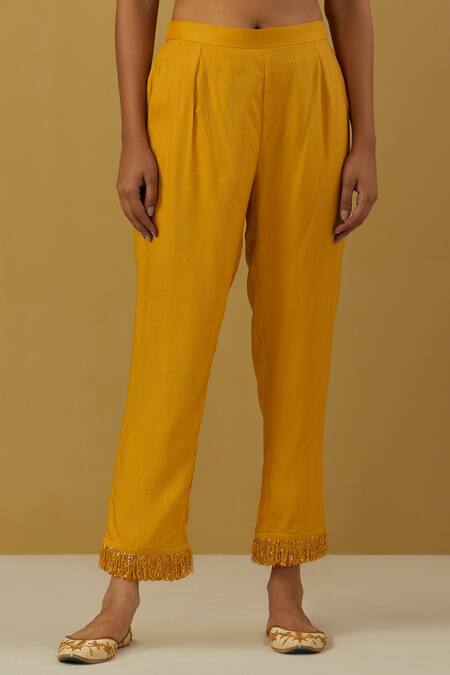 Ikshita Choudhary Yellow Cheese Cotton Embroidered Round Full Sleeve Anarkali And Pant Set at Aza Fashions Ikshita Choudhary_Yellow Cheese Cotton Embroidered Round Full Sleeve Anarkali And Pant Set_at_Aza_Fashions