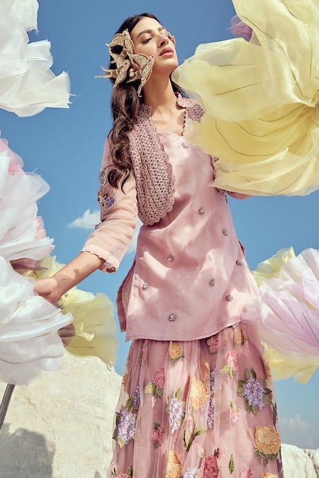 Nikita Vishakha_Purple Silk Organza, Modal, Net Embroidery, Embellished Kurta Set With Jacket _at_Aza_Fashions