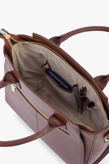 Tan & Loom Brown Textured Genuine Leather Handbag at Aza Fashions Tan & Loom_Brown Textured Genuine Leather Handbag _at_Aza_Fashions