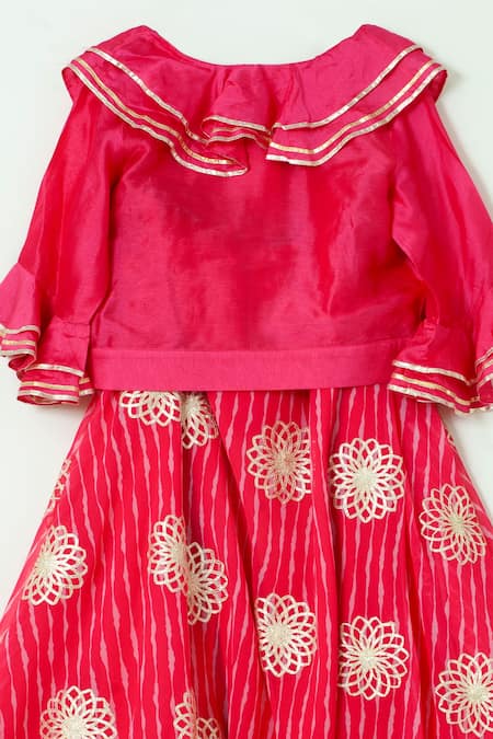 Shruti Jalan_Pink Cotton, Georgette, Crepe Gota Patti, Embroidery Lehenga And Shirt Set _Online_at_Aza_Fashions