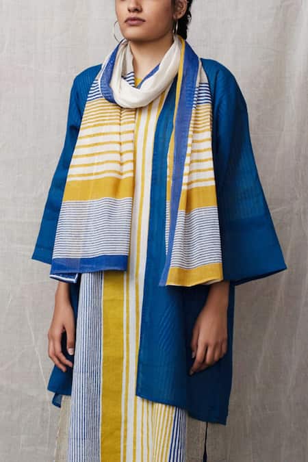 Banana Labs Blue Cotton Stripe Round Printed Kurta Set at Aza Fashions Banana Labs_Blue Cotton Stripe Round Printed Kurta Set _at_Aza_Fashions