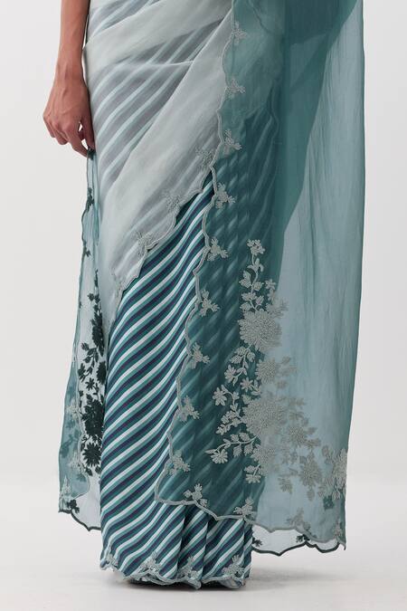 Shop Amisha Kothari Blue Organza, Ombre Pallu And Saree Online at Aza Fashions Shop_Amisha Kothari_Blue Organza, Ombre Pallu And Saree _Online_at_Aza_Fashions