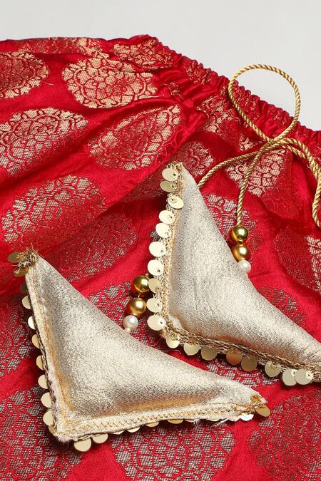 Byb Premium_Red Silk, Brocade Embroidery, Sequins Blouse Skirt Set_at_Aza_Fashions