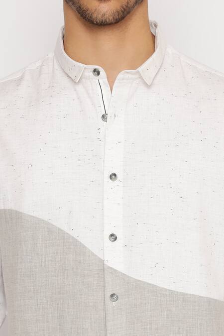 Lacquer Embassy_White Cotton Billiter Textured Shirt _at_Aza_Fashions
