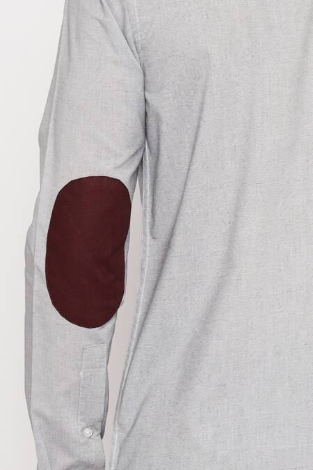 Lacquer Embassy_Grey Cotton Embroidery Plowden Textured Shirt _at_Aza_Fashions