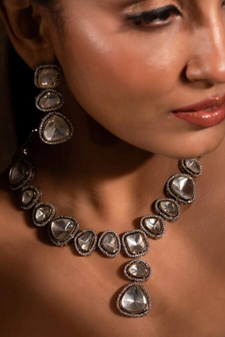 Ishhaara_Gold Plated Imitation Diamonds Polki Studded Necklace Set _at_Aza_Fashions