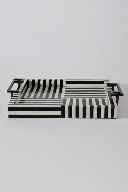 Table Manners_Black Ss/inlay Bone On Your Stripes Box Tray_at_Aza_Fashions