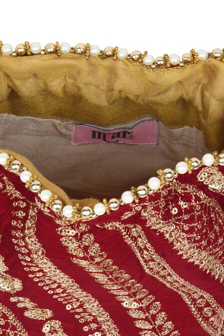 Miar Designs_Red Sequin Aadhya Embroidered Potli Bag_at_Aza_Fashions
