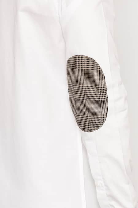 Lacquer Embassy_White Cotton Embroidery, Patchwork Antler Motif Shirt _at_Aza_Fashions