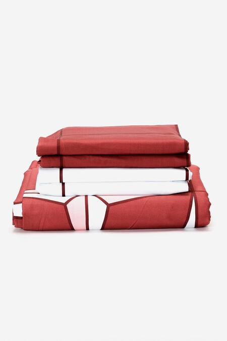 Kyoona_Orange 100% Cotton Print Holy Azulejos Bedsheet Set_at_Aza_Fashions