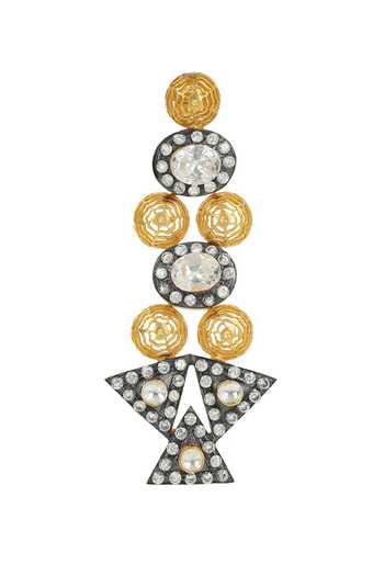 Ishhaara_Gold Plated Embroidery, Stones Geometric Embellished Earrings _at_Aza_Fashions
