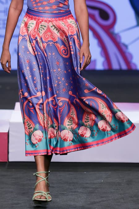 Shop_Limerick By Abirr N' Nanki_Multi Color Silk Dixie Placement Print Skirt _Online_at_Aza_Fashions