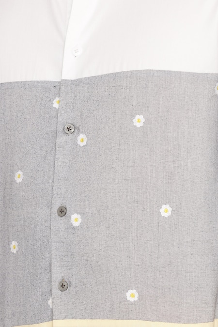 Lacquer Embassy_White Cotton Embroidery Multi Color Floral Shirt _at_Aza_Fashions