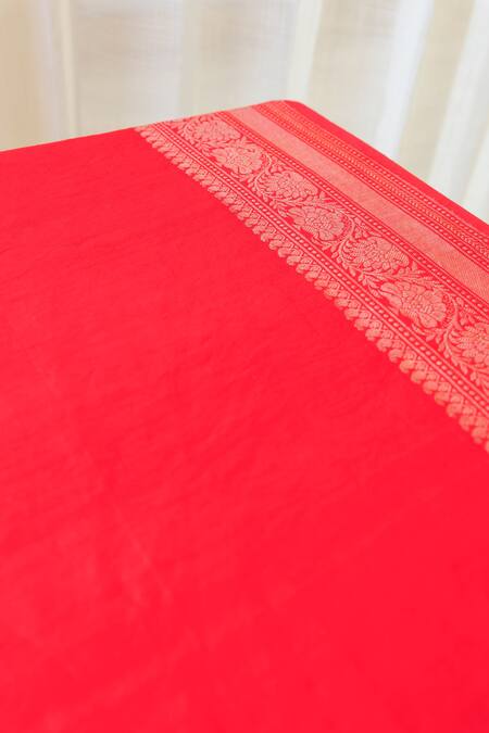 Paaprika_Orange Silk Zari Handwoven Spun Saree_at_Aza_Fashions