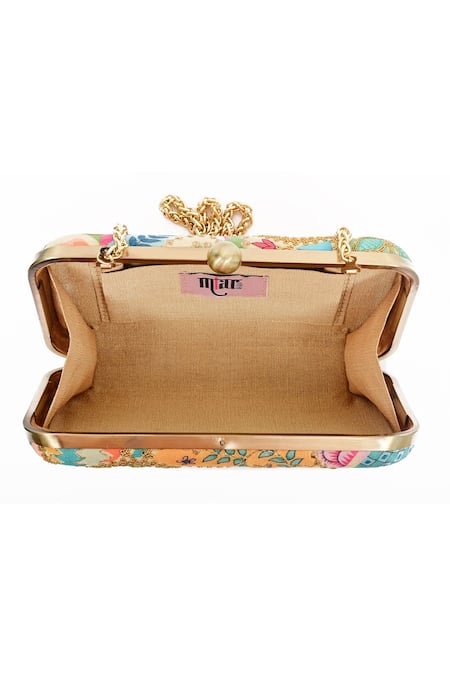 Miar Designs_Yellow Floral Print Saanvi Box Clutch_at_Aza_Fashions