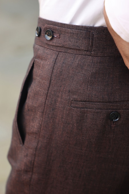 Raw & Rustic By Niti Bothra_Brown Linen Solid Handcrafted Straight Pant _at_Aza_Fashions