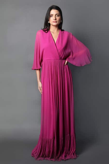 Swatee Singh Pleated Hem Kaftan Sleeve Gown 