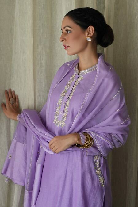 Kanika Sharma Purple Silk, Georgette, Pearls, Placket Kurta Sharara Set at Aza Fashions Kanika Sharma_Purple Silk, Georgette, Pearls, Placket Kurta Sharara Set _at_Aza_Fashions