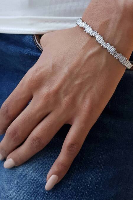 Shop_The Jewel Factor_Gold Plated Stone Baguettes Embellished Bangle_Online_at_Aza_Fashions