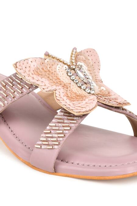 Kaltheos Purple Embellished Luna Butterfly Block Heels at Aza Fashions Kaltheos_Purple Embellished Luna Butterfly Block Heels_at_Aza_Fashions