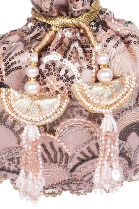 Miar Designs_Pink Sequin Seher Hand Embroidered Potli Bag_at_Aza_Fashions