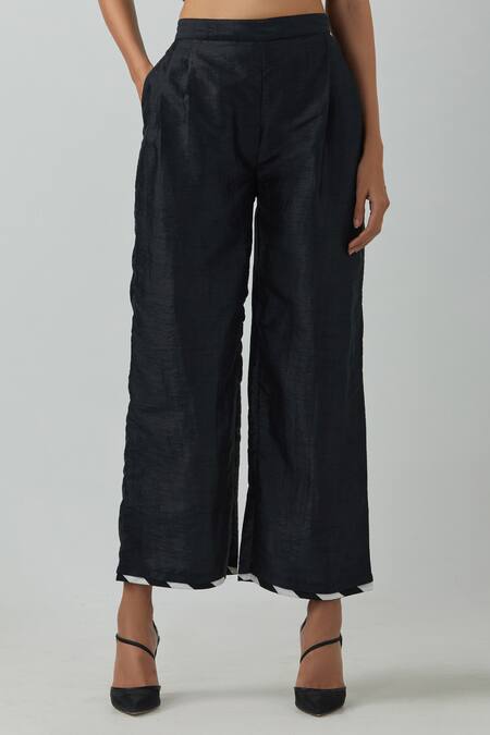 The Indian Cause_Black Chanderi Round Neck Gathered Tunic And Palazzo Set_at_Aza_Fashions