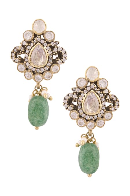 Ivorine Gold Plated Embellished Polki Pendant Necklace Set at Aza Fashions Ivorine_Gold Plated Embellished Polki Pendant Necklace Set _at_Aza_Fashions