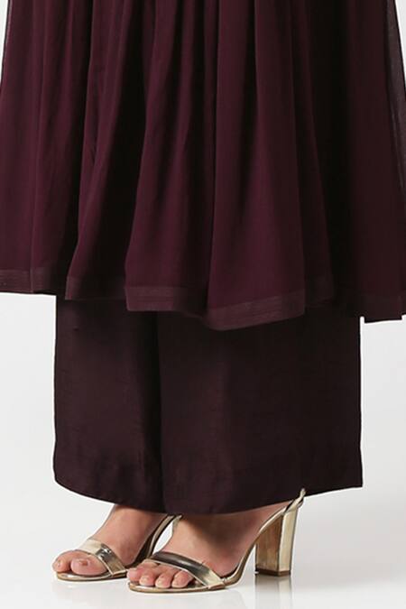 Shop Labbada Purple Kurta Viscose Georgette Hand Embroidered Yoke Gathered And Palazzo Set Online at Aza Fashions Shop_Labbada_Purple Kurta Viscose Georgette Hand Embroidered Yoke Gathered And Palazzo Set_Online_at_Aza_Fashions