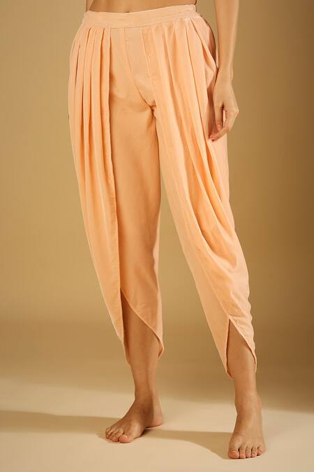 Shop_Monk & Mei By Sonia Anand_Peach Velvet, Brocade, Georgette Sequins, Zari Tamanna Kurta And Dhoti Pant Set _Online_at_Aza_Fashions