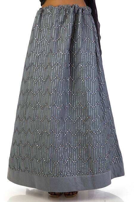 Meghna Shah Grey Georgette, Chiffon Embroidery, Sequins One Shoulder Top And Skirt Set at Aza Fashions Meghna Shah_Grey Georgette, Chiffon Embroidery, Sequins One Shoulder Top And Skirt Set _at_Aza_Fashions