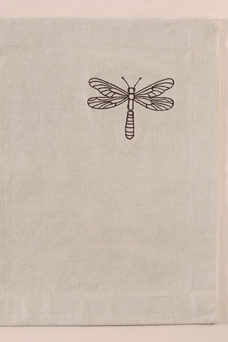 Table Manners_Off White Cloth Being A Dragonfly Placemats _at_Aza_Fashions