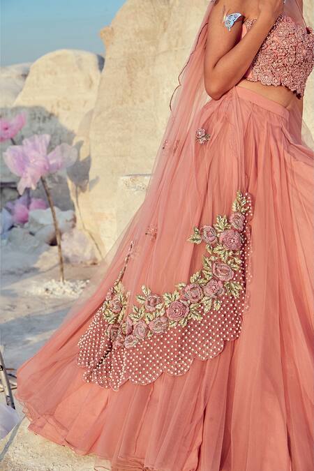 Nikita Vishakha_Pink Organza, Net, Jacquard, Chiffon Embroidery, Hand Mesh Blouse Lehenga Set _at_Aza_Fashions