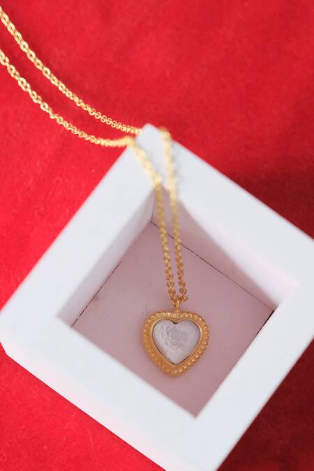 Anushka Jain Jewellery_Gold Plated Heart Stone Embellished Pendant Necklace_at_Aza_Fashions