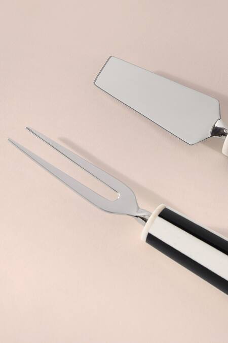 Table Manners_Black Ss/bone On Your Stripes Cheese Knives Set_at_Aza_Fashions