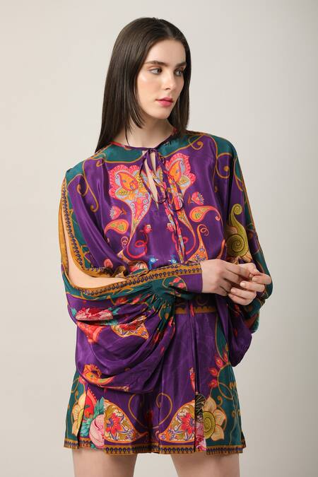Shop Limerick By Abirr N' Nanki Multi Color Crepe Embroidery Round Neck Chantae Placement Print Top Online at Aza Fashions Shop_Limerick By Abirr N' Nanki_Multi Color Crepe Embroidery Round Neck Chantae Placement Print Top _Online_at_Aza_Fashions