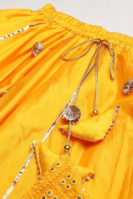 Shop_Byb Premium_Yellow Cotton, Silk, Acrylic Mirrors, Embroidery Blouse Skirt Set _Online_at_Aza_Fashions