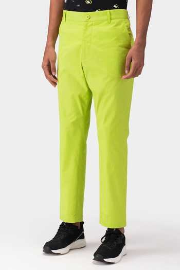 Shop_Genes Lecoanet Hemant_Green Cotton Twill Plain Bright Straight Trouser _Online_at_Aza_Fashions