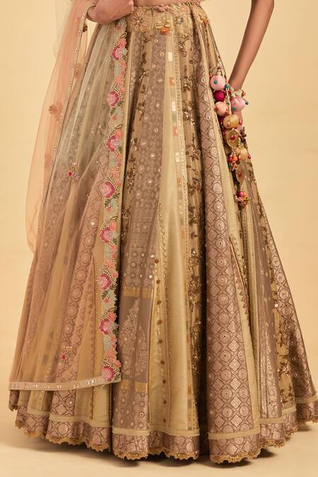Aum By Asit And Ashima Multi Color Silk Hand Embroidered Mirror Vintage Pattern Bridal Lehenga Set at Aza Fashions Aum By Asit And Ashima_Multi Color Silk Hand Embroidered Mirror Vintage Pattern Bridal Lehenga Set_at_Aza_Fashions